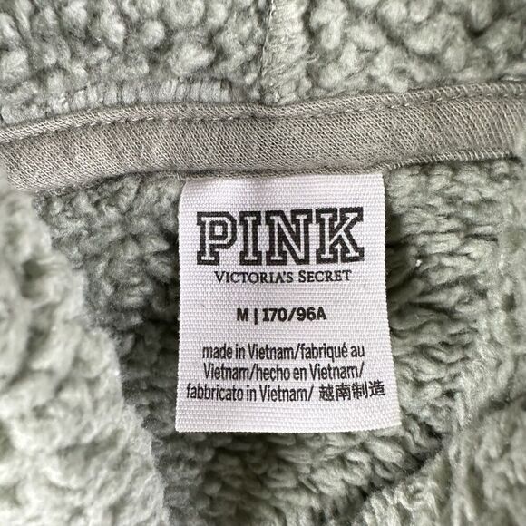 PINK Victorias Secret Hoodie Womens Med Sherpa Fleece Pullover Kangaroo Pocket - Picture 8 of 13